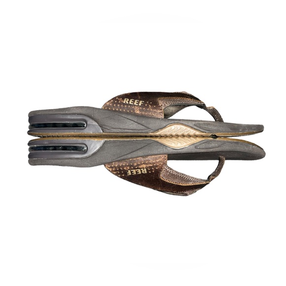 REEF men's leather fanning flip flop in brown Size 10 - Picture 1 of 5